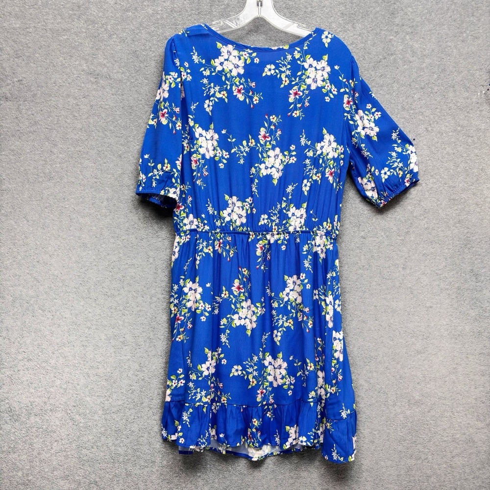 Fraiche By J Blouson Dress L Floral Royal Blue Size